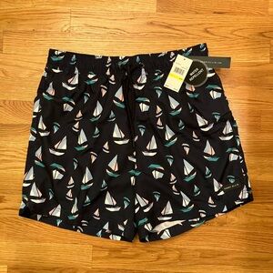 NWT Perry Ellis Blue and White Swim Trunks for Stylish Beach Days